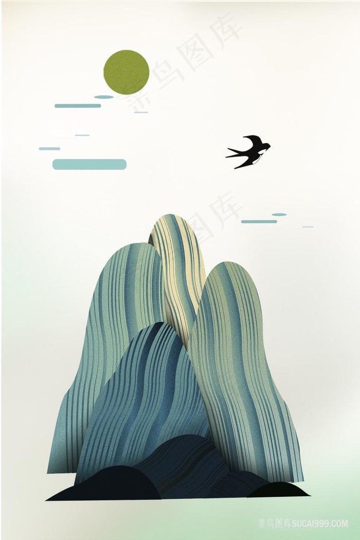 飞鸟山脉高清插画