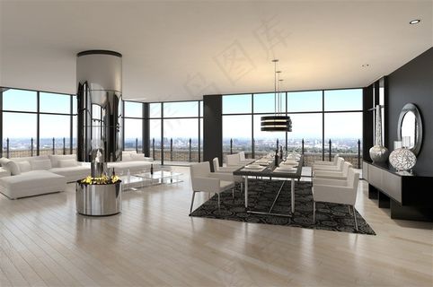 现代金属质感客厅装饰高清摄影图片