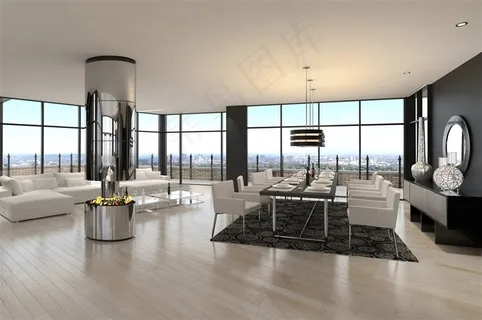 现代金属质感客厅装饰高清摄影图片