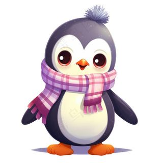 企鹅圣诞帽围巾卡通插画免抠