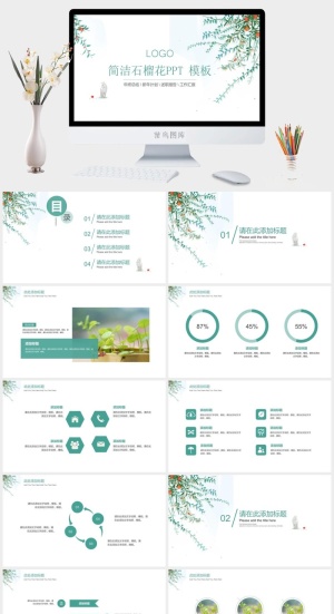 清新石榴PPT模板预览图