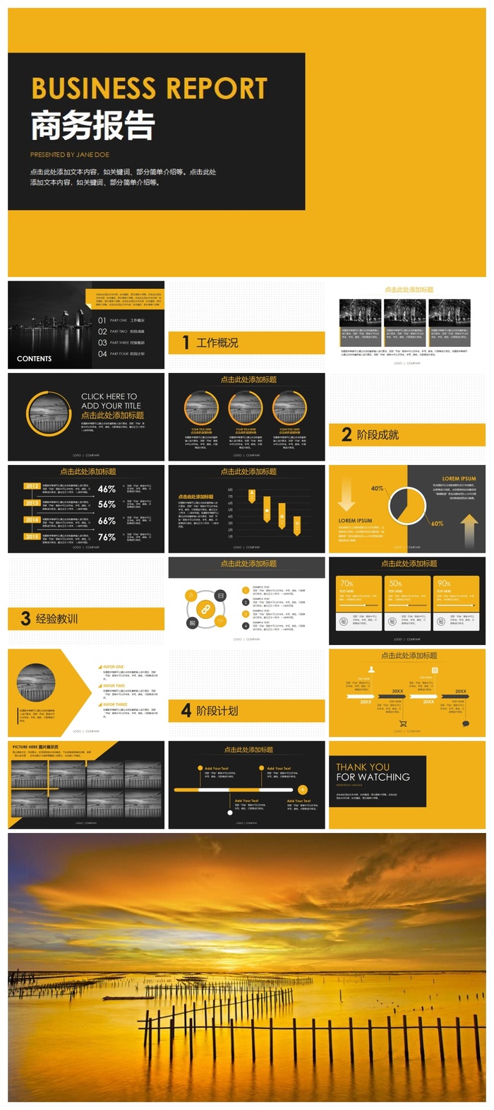 黑黄配色商务报告PPT模板