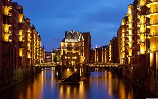 德国汉堡城市风景夜景灯光城市湖泊高清图片下载 德国汉堡城市风景夜景灯光城市湖泊高清图片下载