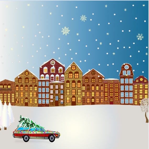 圣诞节雪花风景装饰背景墙