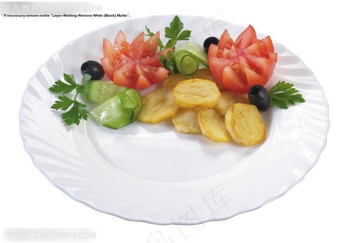 健康素食-金黄的土豆片与西红柿