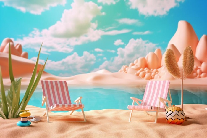 夏日清新海滩立体背景(1344x896)