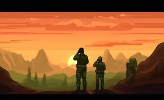 军人剪影背影敬礼夕阳背景