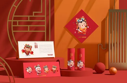 2022虎年文创礼盒展示VI智能贴图样机模板 2022虎年文创礼盒展示VI智能贴图样机模板