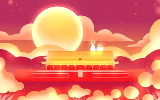 国庆中秋节月亮兔子*插画海报