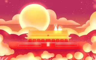 国庆中秋节月亮兔子*插画海报