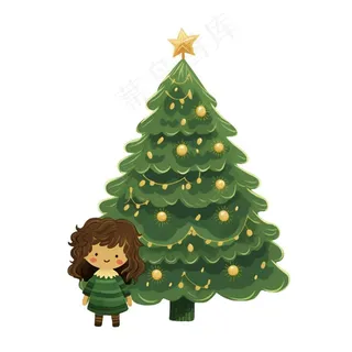 圣诞树绿色卡通插画免抠