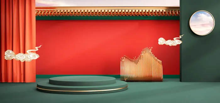 中国风国潮电商促销首页海报C4D背景图3D场景立体设计PSD素材模板psd模版下载