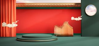 中国风国潮电商促销首页海报C4D背景图3D场景立体设计PSD素材模板