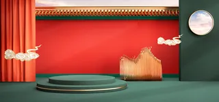 中国风国潮电商促销首页海报C4D背景图3D场景立体设计PSD素材模板