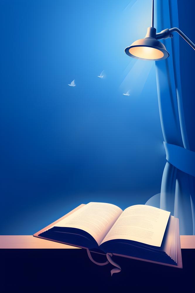 简约蓝色灯书籍扁平背景