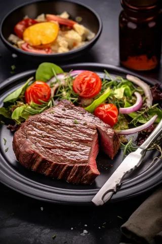 牛排铁板装盘美食摄影图