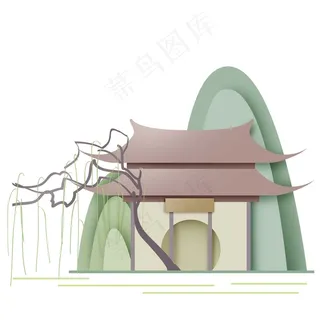 中国风 复古烟 青色 清新山水 剪纸元素 景色 PNG 免抠 素材 中国风 复古烟 青色 清新山水 剪纸元素 景色 PNG 免抠 素材