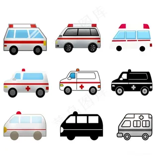 卡通手绘各种救护车免扣图