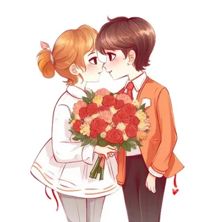 520情人节情侣亲吻送花免抠