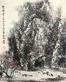 白雪石水墨山脉树装饰画 白雪石水墨山脉树装饰画
