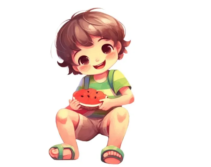 男孩和西瓜插画免抠(1232x976)