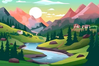 自然景色清新扁平插画背景