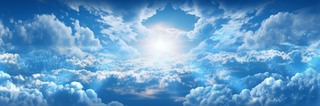 蓝天中的白云与太阳摄影图