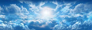 蓝天中的白云与太阳摄影图