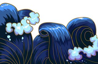 中国风国潮插画海浪波浪背景装饰浪花图案元素