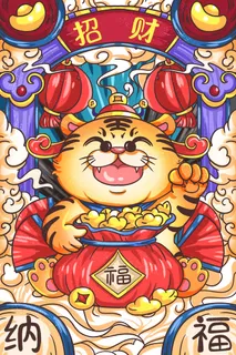 虎年中国风萌虎插画