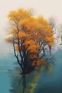 秋叶树木河面俯视摄影 秋叶树木河面俯视摄影