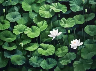 睡莲荷叶墨绿背景