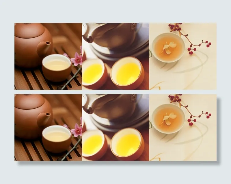 三联茶杯棕色装饰画psd模版下载