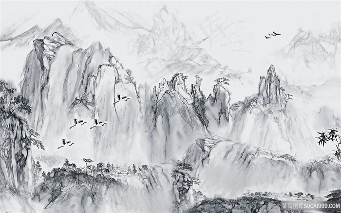 冬天的雪景风景字画高清分辨率喷绘打印办公室挂画素材山水花草