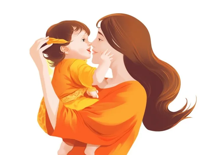 母亲节妈妈抱着孩子亲情插画免抠(1264x944)