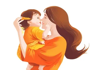 母亲节妈妈抱着孩子亲情插画免抠