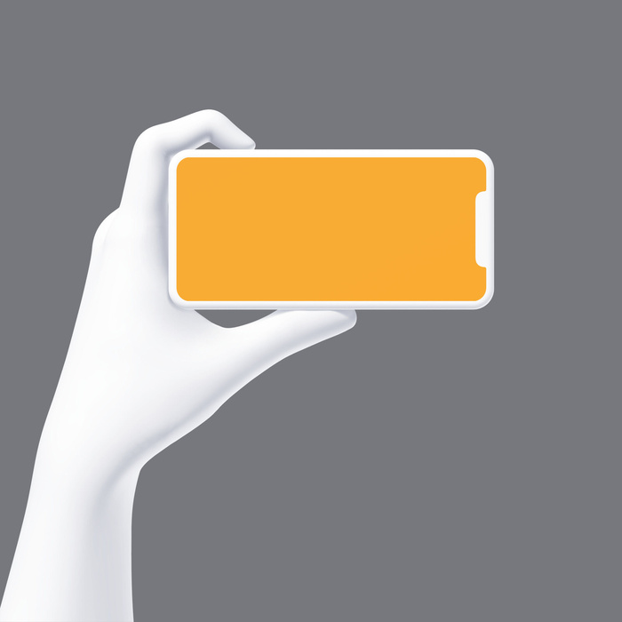 灰色手持苹果手机插画展示样机