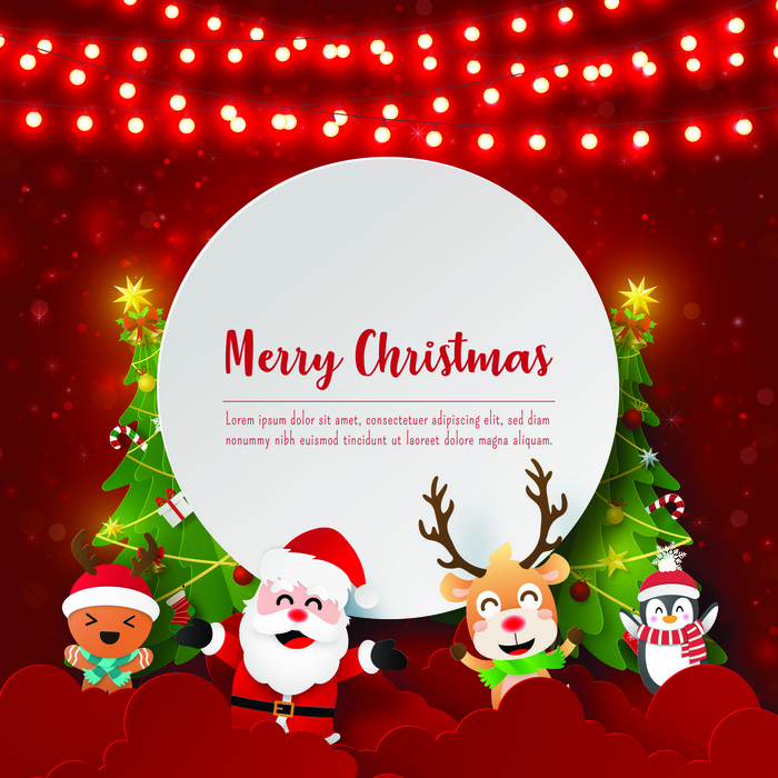 可爱圣诞节灯光红色背景