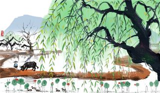  中国风放牛娃插画