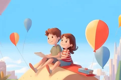 蓝天气球旅游人物背景