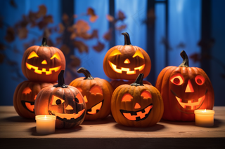 万圣节搞怪南瓜灯恐怖夜晚摄影图