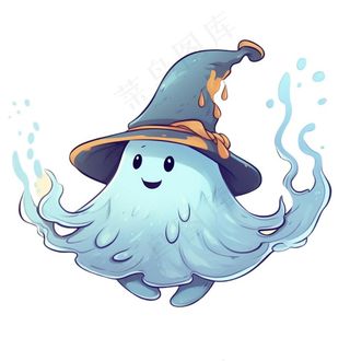 万圣节幽灵鬼魂蓝色卡通插画免抠