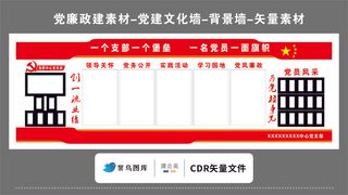党建文化墙党建素材CDR预览图红色背景一个支部一个堡垒党员旗帜
