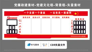 党建文化墙党建素材CDR预览图红色背景一个支部一个堡垒党员旗帜