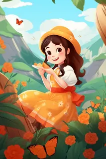 清新花草女孩蝴蝶插画背景 清新花草女孩蝴蝶插画背景