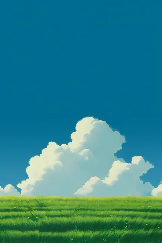  卡通插画蓝天白云草原背景