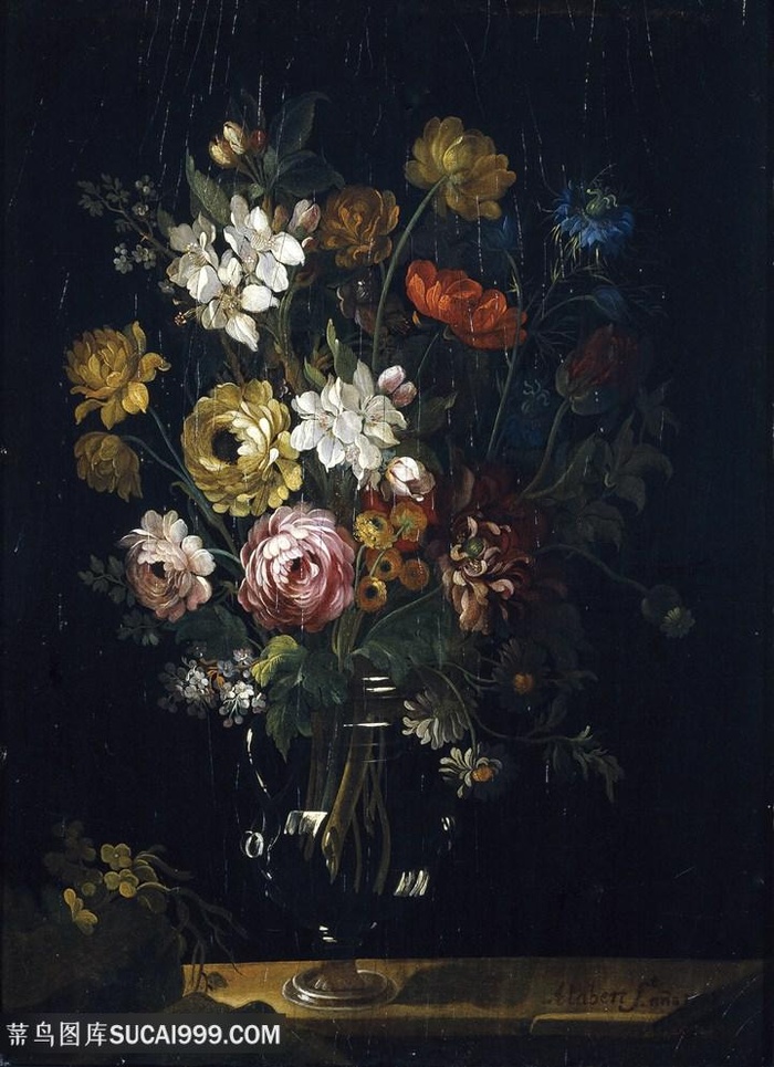 花朵花卉唯美透明玻璃瓶油画图片