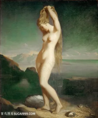唯美海景裸体美女艺术装饰画油画图片