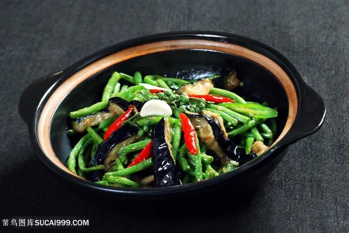 茄子炒豇豆中华美食摄影图