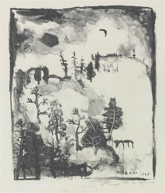 赵无极手绘唯美树林美景装饰画